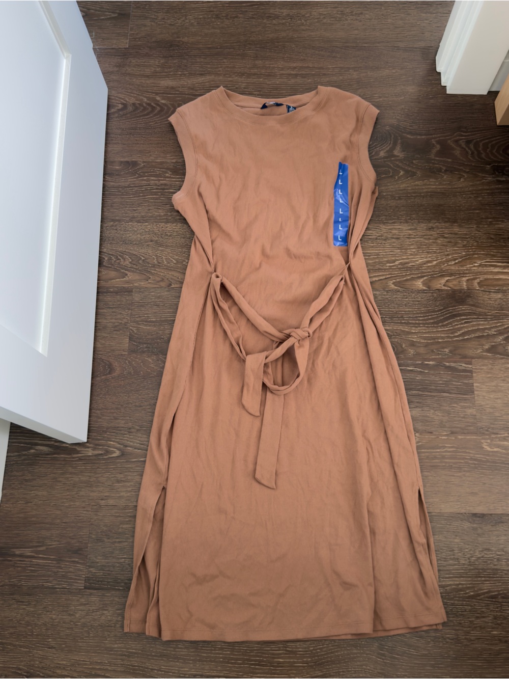Lands' End Sleeveless Tie-Waist midi dress in Clay